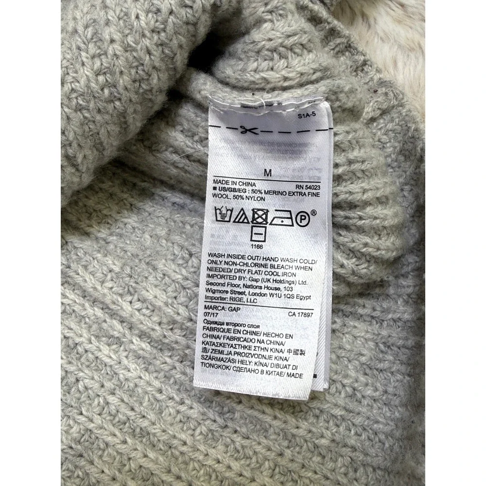 Gap Sweater Womens Medium Gray Merino Wool Quiet Luxury Fisherman Pointelle - Picture 6 of 7